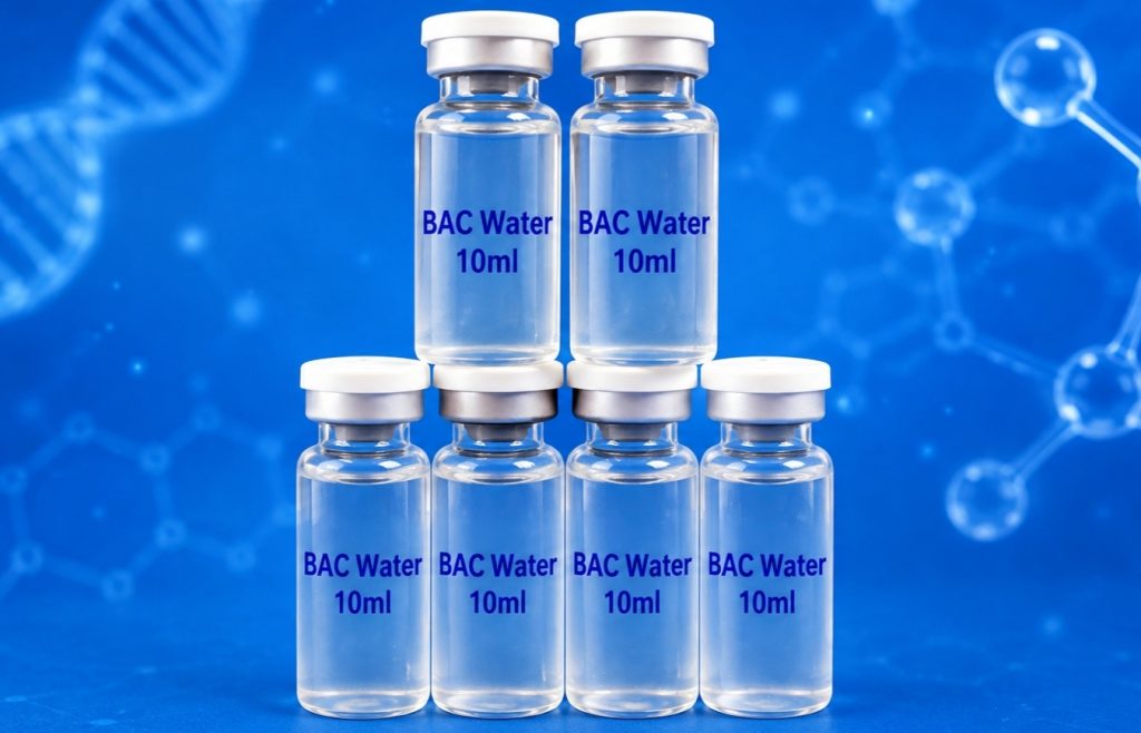 Bacteriostatic Water 10ml vial displayed for product presentation.