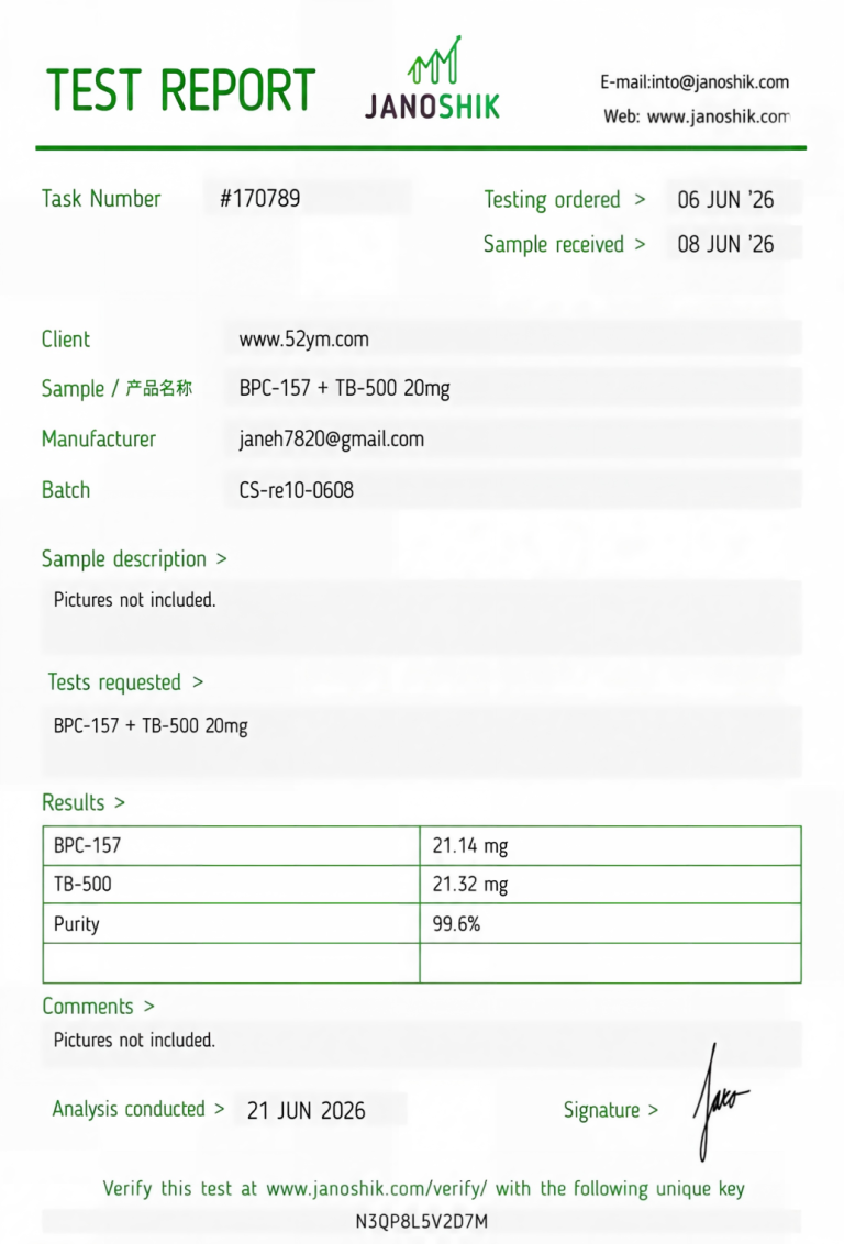 BPC-157 + TB-500 20mg Certificate of Analysis test report