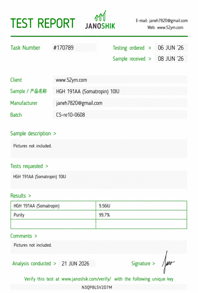 HGH 191AA (Somatropin) 10IU Certificate of Analysis