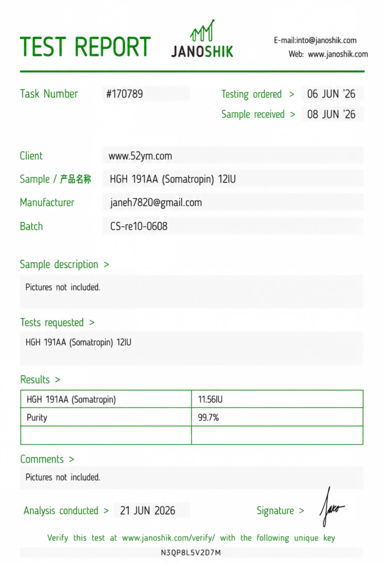HGH 191AA (Somatropin) 12IU Certificate of Analysis
