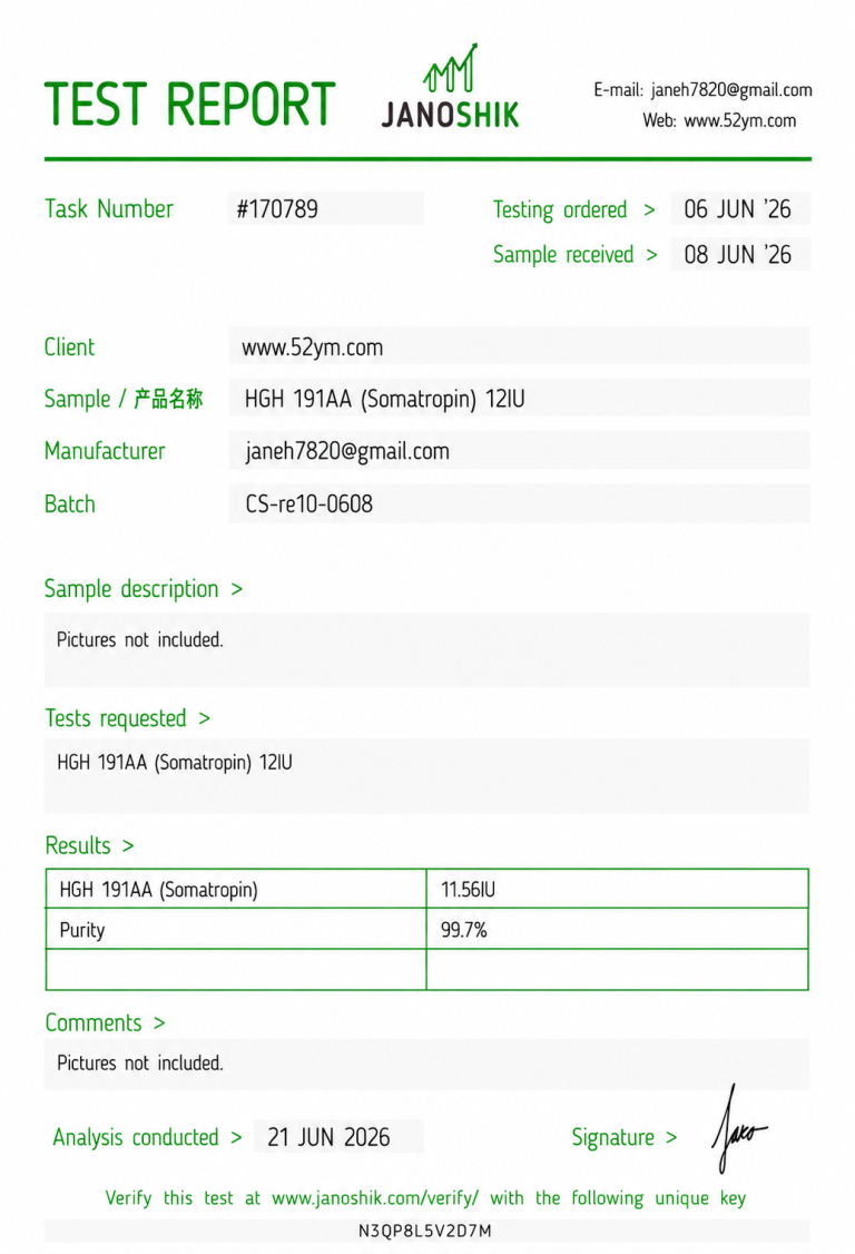 HGH 191AA (Somatropin) 12IU Certificate of Analysis