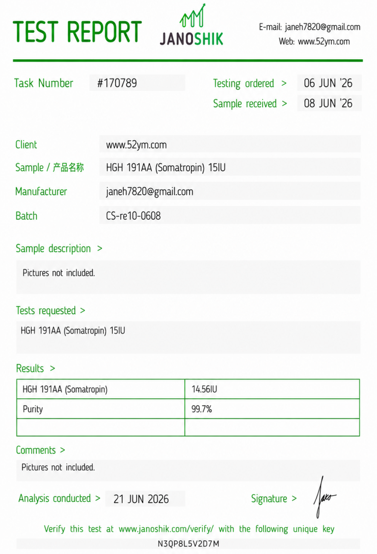 HGH 191AA (Somatropin) 15IU Certificate of Analysis