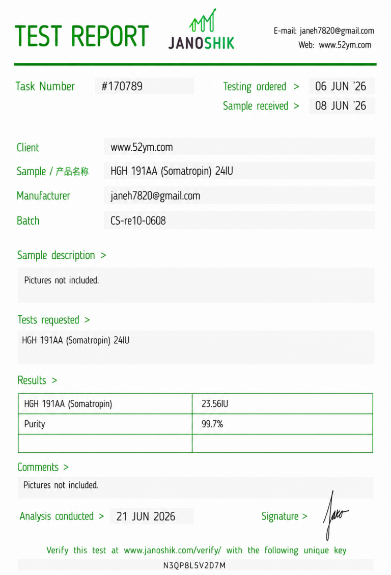 HGH 191AA (Somatropin) 24IU Certificate of Analysis