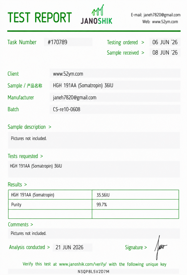 HGH 191AA (Somatropin) 36IU Certificate of Analysis