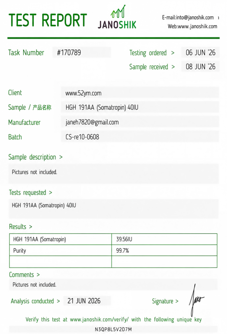 HGH 191AA (Somatropin) 40IU Certificate of Analysis