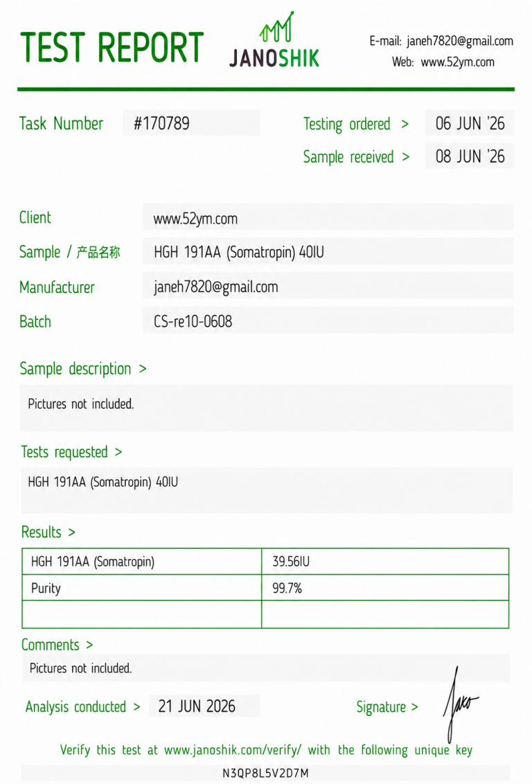 HGH 191AA (Somatropin) 40IU Certificate of Analysis