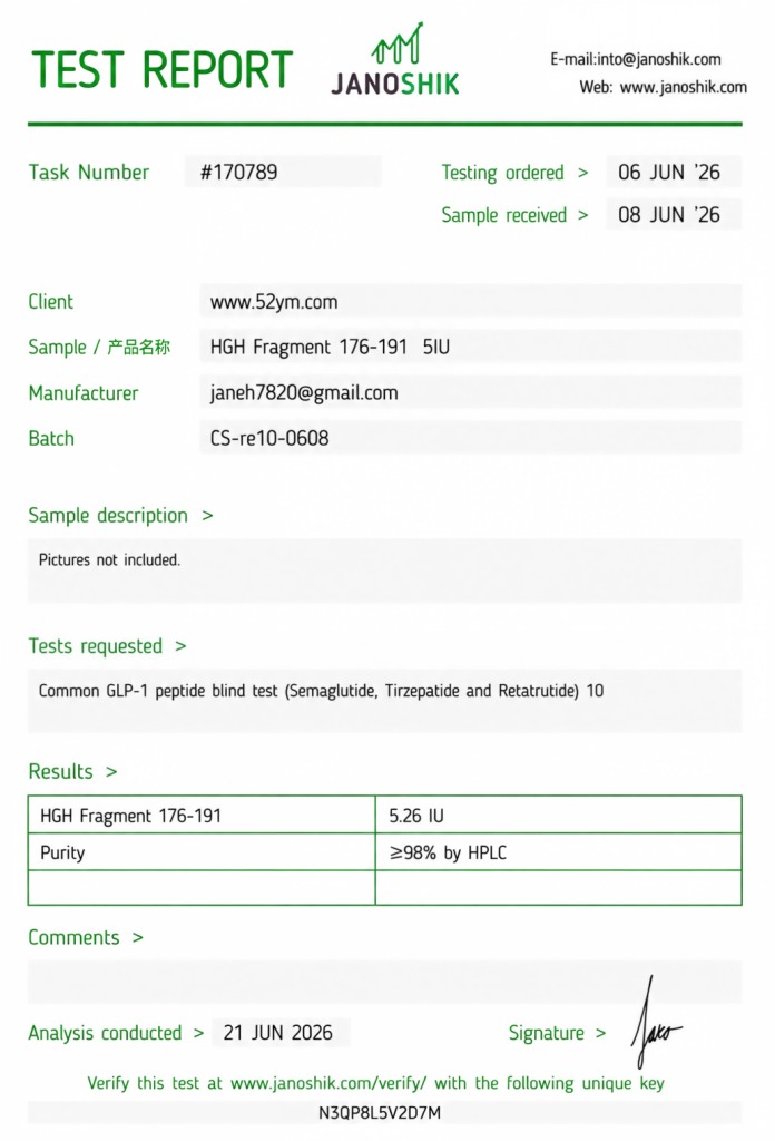 HGH Fragment 176-191 5IU Certificate of Analysis (COA)