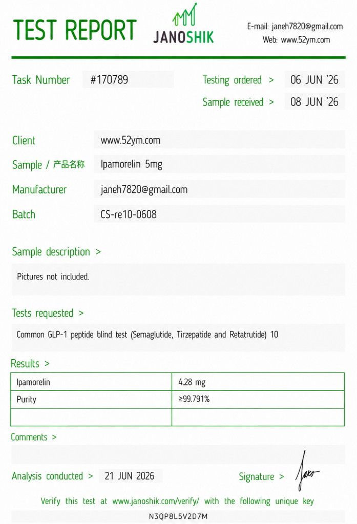 Ipamorelin 5mg Certificate of Analysis showing batch laboratory testing results