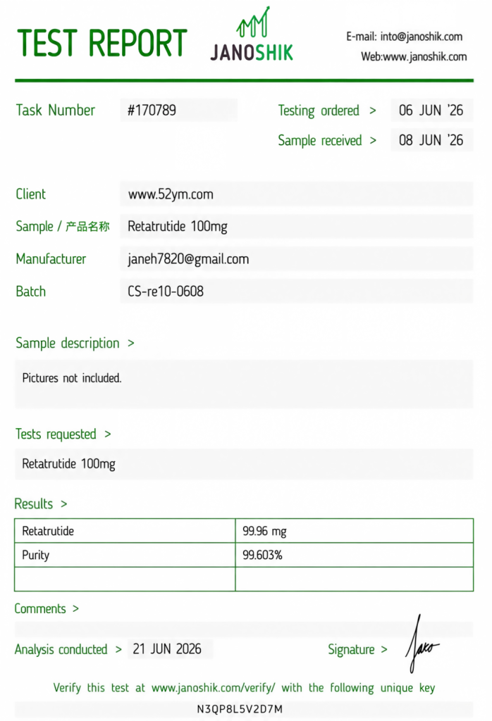 Retatrutide 100mg third-party COA test report
