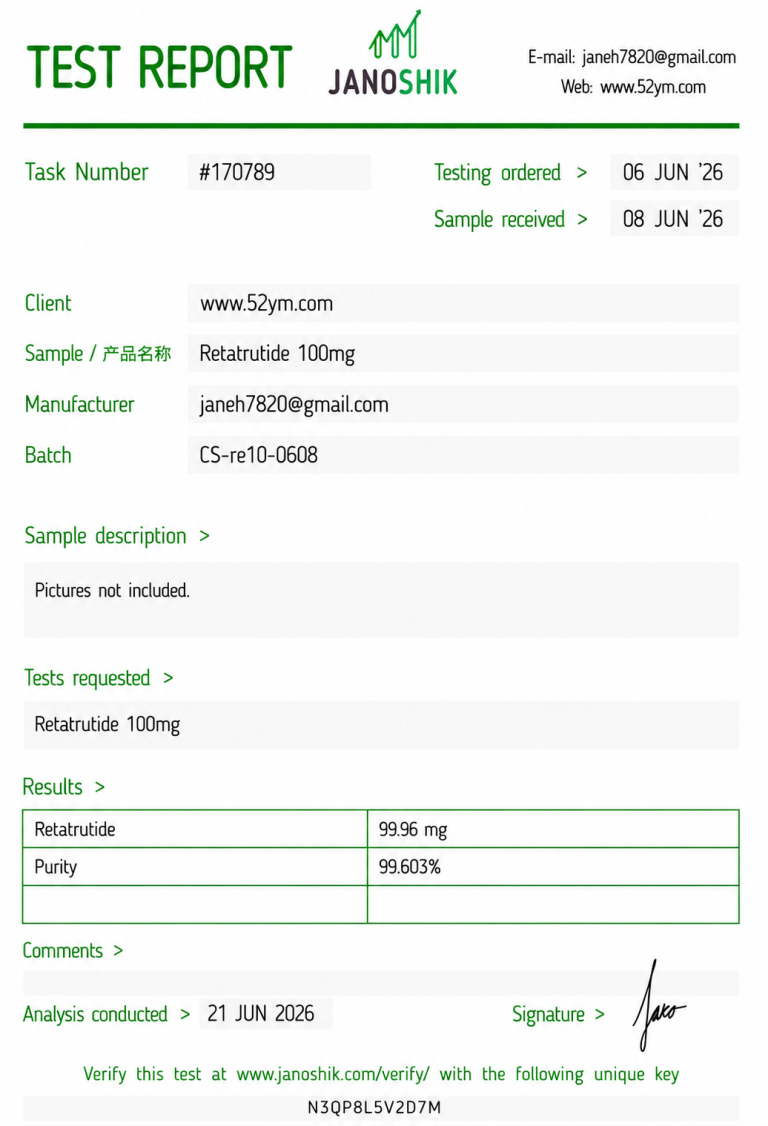 Retatrutide 100mg Certificate of Analysis (COA) laboratory test report