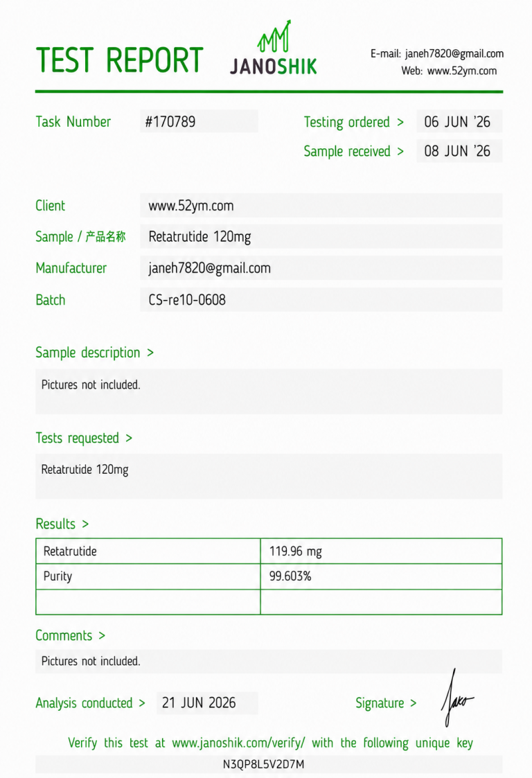 Retatrutide 120mg Certificate of Analysis (COA) laboratory report