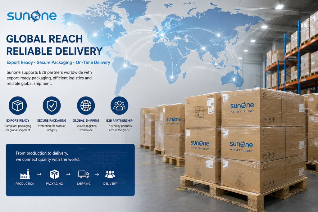 Sunone export-ready B2B shipment with warehouse pallets and global logistics network