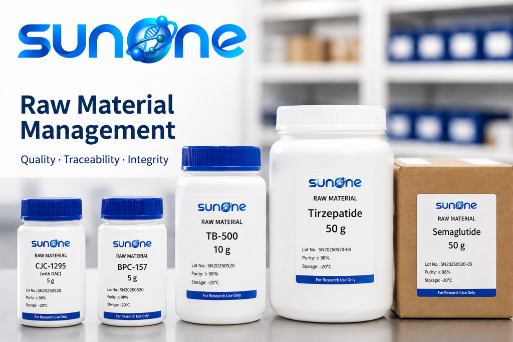 Peptide manufacturing raw material management and traceability at Sunone