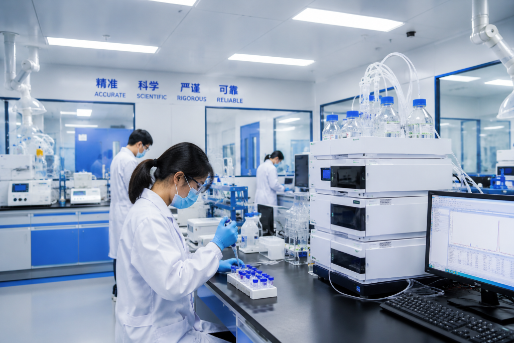 Sunone peptide QC laboratory with HPLC analysis supporting global shipping quality control